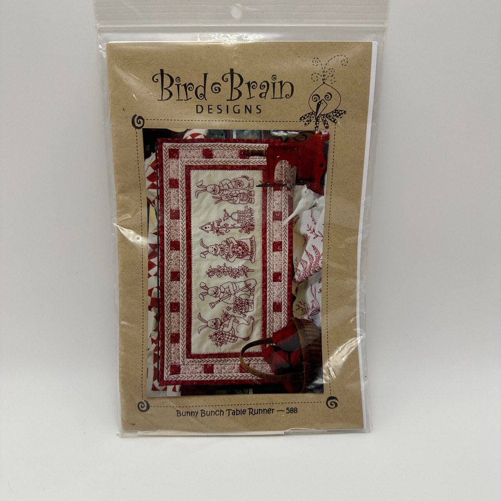 Bird Brain Designs Bunny Bunch Table Runner 588 RedWork Embroidery Pattern Kit